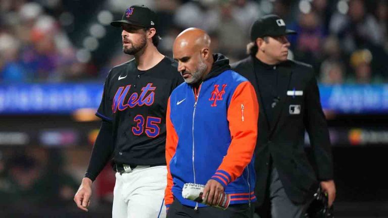 New York Mets pitcher Clay Holmes (35) leaves during the sixth inning of a baseball game against the Athletics Friday, April 10, 2026, in New York. New York Mets pitcher Clay Holmes (35) leaves during the sixth inning of a baseball game against the Athletics Friday, April 10, 2026, in New York. (AP Photo/Frank Franklin II)
