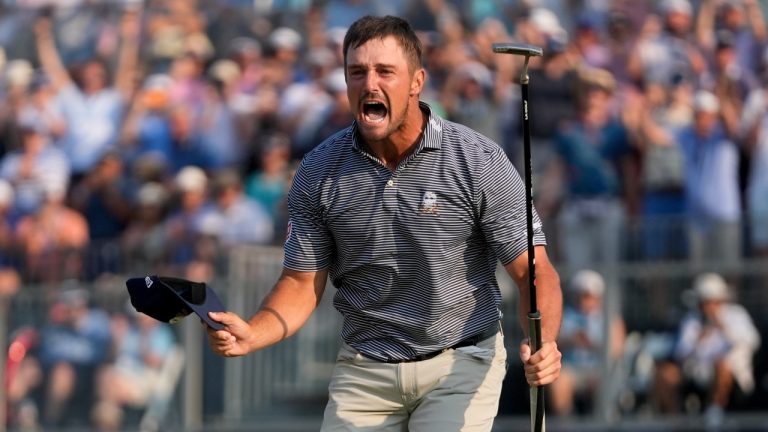 Bryson DeChambeau celebrates after winning the U.S. Open golf tournament Sunday, June 16, 2024, in Pinehurst, N.C. (Frank Franklin II/AP Photo)